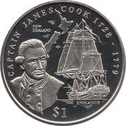 1 Dollar Captain James Cook, Liberia, 1999 reverse image