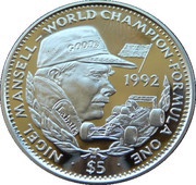 5 Dollars Nigel Mansell, Liberia, 1992 reverse image