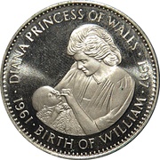 5 Dollars Princess Diana - Birth of William, Liberia, 1997 reverse image