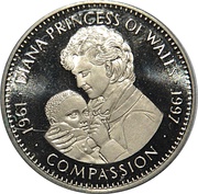5 Dollars Princess Diana - Compassion, Liberia, 1997 reverse image