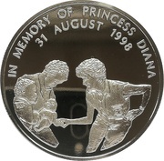 5 Dollars In Memory of Princess Diana, Liberia, 1998 reverse image