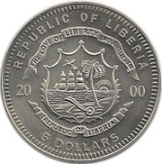 5 Dollars Man on the Moon, with "5 DOLLARS" obverse image