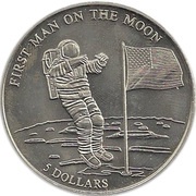 5 Dollars Man on the Moon, with "5 DOLLARS", Liberia, 2000 reverse image