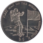 5 Dollars Man On The Moon, with "$5", Liberia, 2000 reverse image