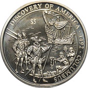 5 Dollars Discovery of America larger, Liberia, 2000 reverse image