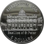5 Dollars Basilica St. Peter, Liberia, 2000 reverse image