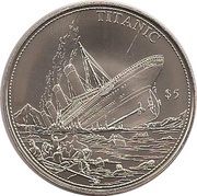 5 Dollars Titanic with 5$, Liberia, 2000 reverse image
