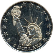5 Dollars Statue of Liberty, Liberia, 2000 reverse image