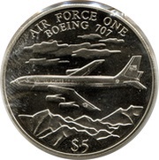 5 Dollars Air Force One - Boeing 707, Liberia, 2000 reverse image