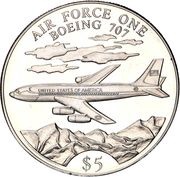 5 Dollars Air Force One - Boeing 707, Liberia, 2000 reverse image