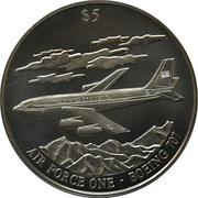 5 Dollars Air Force One - Boeing 707, Liberia, 2000 reverse image