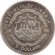 5 Dollars XXVII Olympic Games - Javelin throw obverse image