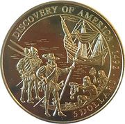 5 Dollars Discovery of America, Liberia, 2001 reverse image