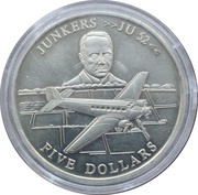 5 Dollars Junkers JU52, Liberia, 2001 reverse image