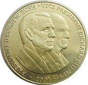 5 Dollars President George W. Bush and Vice President Richard Cheney, Liberia, 2001 reverse image