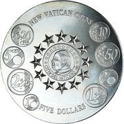 5 Dollars New Vatican Coins, Liberia, 2002-2004 reverse image