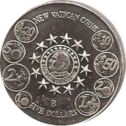 5 Dollars New Vatican Coins, small Version, Liberia, 2004 reverse image