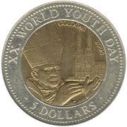 5 Dollars XX. World Youth Day reverse image