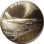 5 Dollars Airbus A380, Liberia, 2005 reverse image