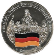 5 Dollars Germany World Football Champions 1990, Liberia, 2005 reverse image