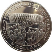 5 Dollars Soccer Stadium Munich, Liberia, 2005 reverse image