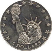 5 Dollars Statue of Liberty, Liberia, 2006 reverse image