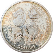 5 Dollars Christopher Columbus, Liberia, 2006 reverse image