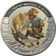 5 Dollars Chinggis Khaan, Liberia, 2009 reverse image
