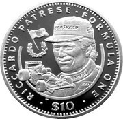 10 Dollars Riccardo Patrese, Liberia, 1992 reverse image