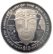 10 Dollars Kon-Tiki Expedition, Liberia, 1997 reverse image