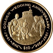 10 Dollars Royal Couple With Children, Liberia, 1997 reverse image