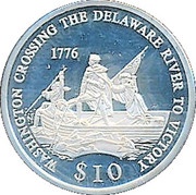 10 Dollars Washington Crossing the Delaware River, Liberia, 2000 reverse image