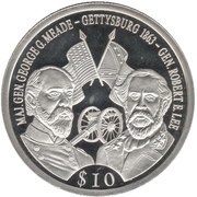 10 Dollars American History - Battle of Gettysburg, Liberia, 2000 reverse image