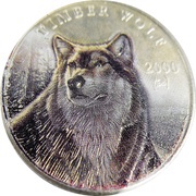 10 Dollars Timber Wolf; colored, Liberia, 2000 reverse image