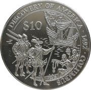 10 Dollars Discovery of America, Liberia, 2000 reverse image