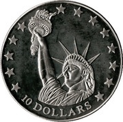 10 Dollars Statue of Liberty, Liberia, 2000 reverse image