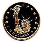 10 Dollars Statue of Liberty, Liberia, 2000 reverse image