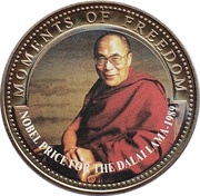 10 Dollars Nobel Prize for the Dalai Lama - 1989, Liberia, 2001 reverse image
