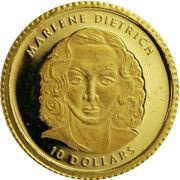10 Dollars Marlene Dietrich, Liberia, 2001 reverse image
