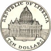 10 Dollars Pope John Paul II, Liberia, 2001 reverse image