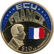 10 Dollars ECU - France, Liberia, 2001 reverse image