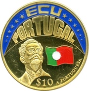 10 Dollars ECU - Portugal, Liberia, 2001 reverse image