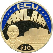 10 Dollars ECU - Finland, Liberia, 2002 reverse image