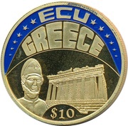10 Dollars ECU - Greece, Liberia, 2002 reverse image