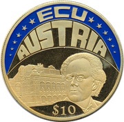 10 Dollars ECU - Austria, Liberia, 2003 reverse image