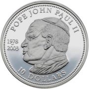 10 Dollars Pope John Paul II, Liberia, 2003 reverse image