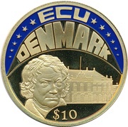 10 Dollars ECU - Denmark, Liberia, 2004 reverse image