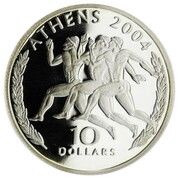 10 Dollars Athens Olimplic Games, Liberia, 2004 reverse image