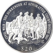 20 Dollars Surrender at Appomattox Court House, Liberia, 2000 reverse image