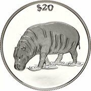 20 Dollars Hippopotamus, Liberia, 2000 reverse image
